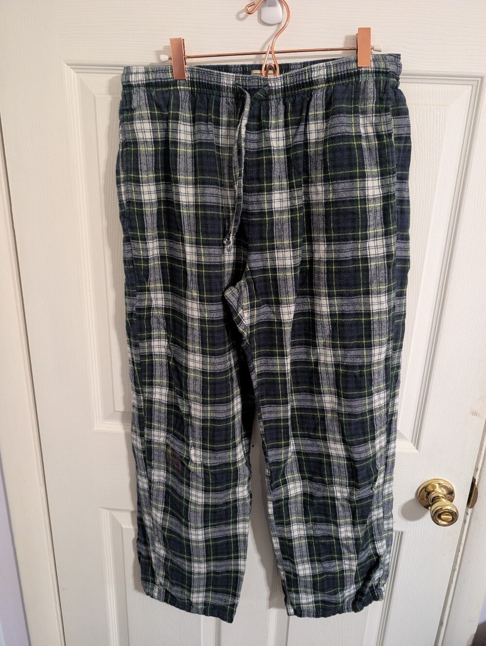 L.L. Bean Mens Scotch Plaid Pajama Pants Cotton Blue White Green Size Large